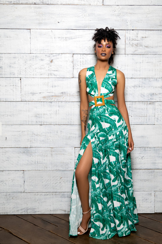 Feather Print Cutout Maxi Dress - 1 Hot Diva