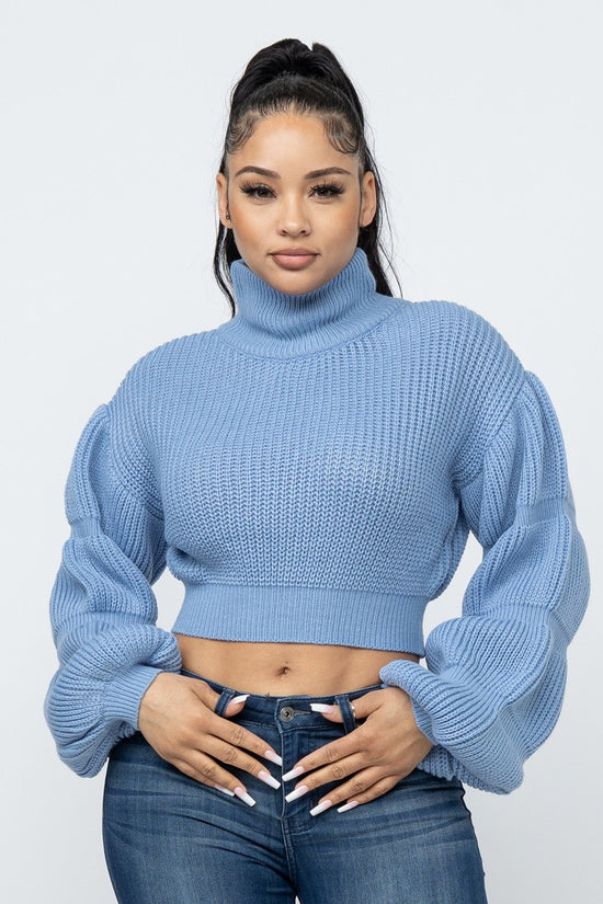 Bubble Sleeve Cropped Sweater