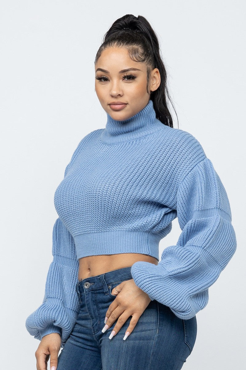 Bubble Sleeve Cropped Sweater