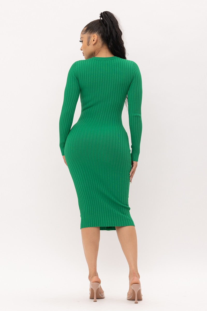 Buttoned Up! Ribbed Midi Dress