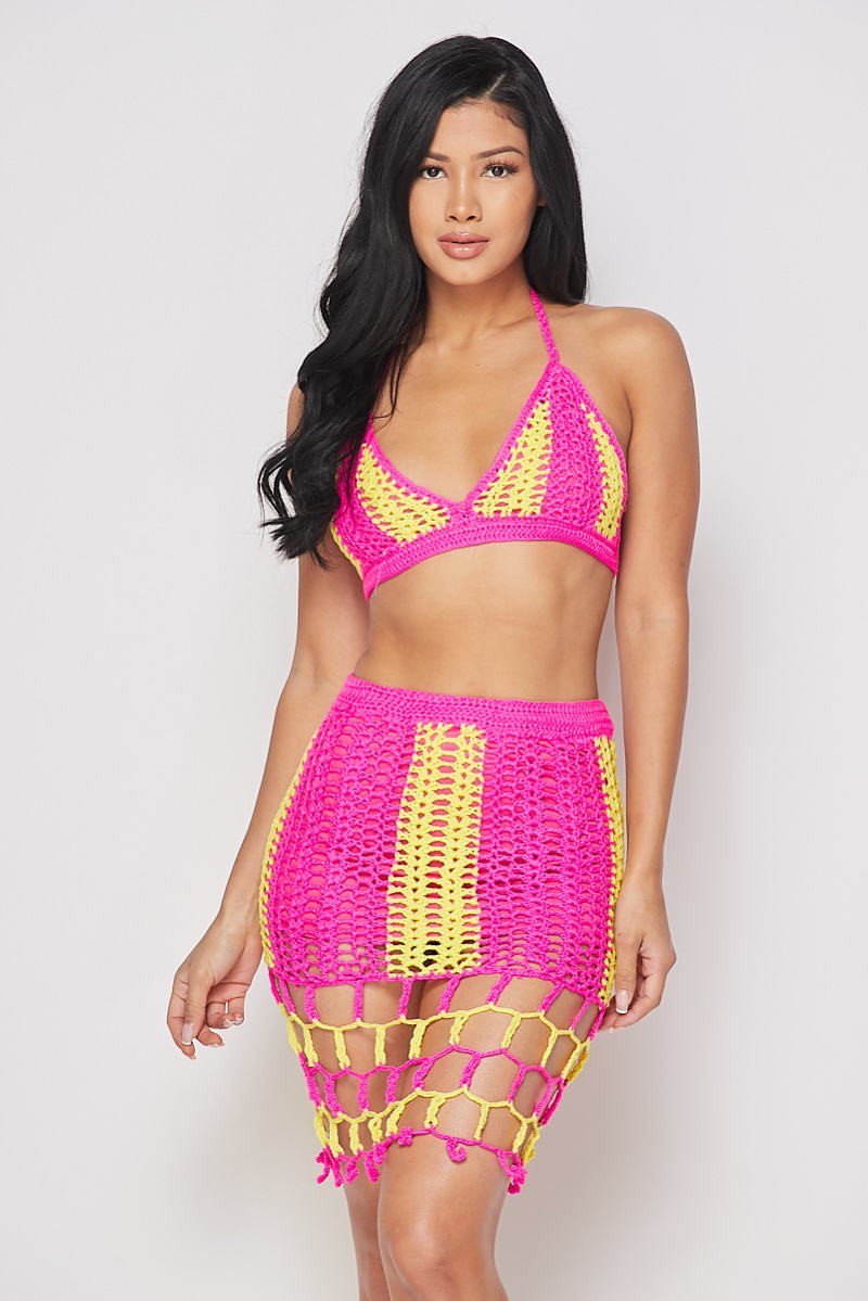 Croch-hey-hey Neon Two-Piece Skirt Set - 1 Hot Diva