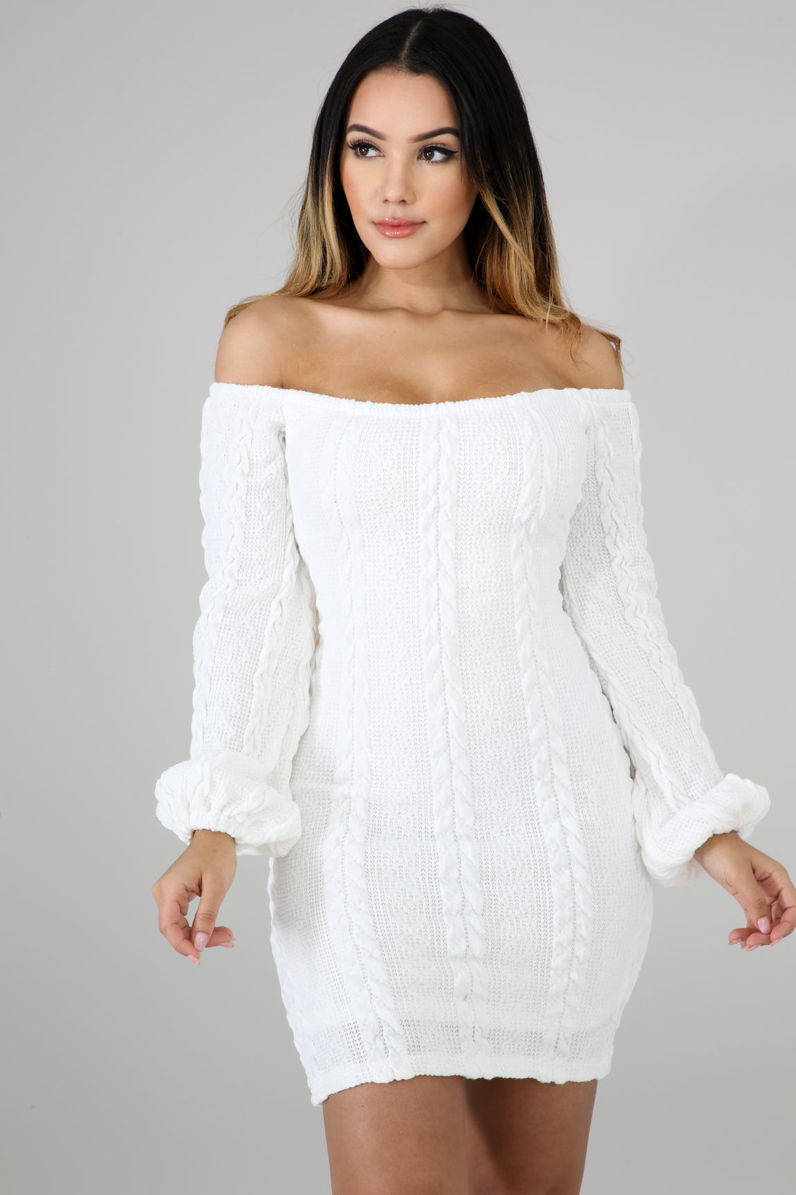 Innocent White Cable Knit Bardot Dress - 1 Hot Diva