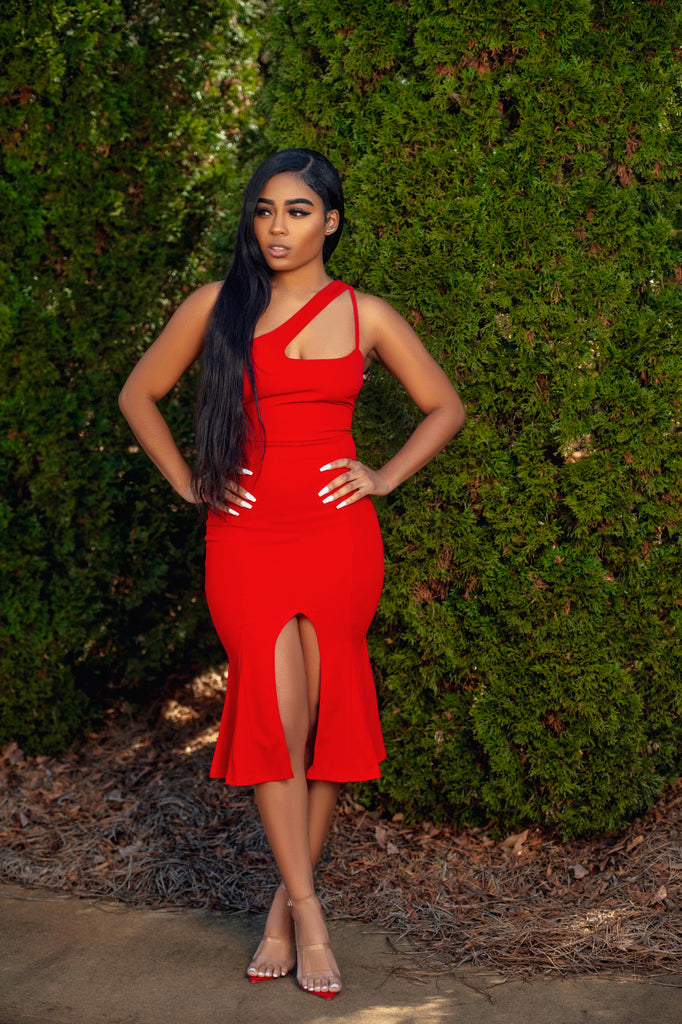 Red Asymmetric Cutout Dress - 1 Hot Diva